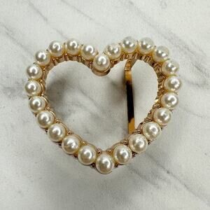 Faux Pearl Heart Belt Buckle Gold Tone Statement Piece ✨